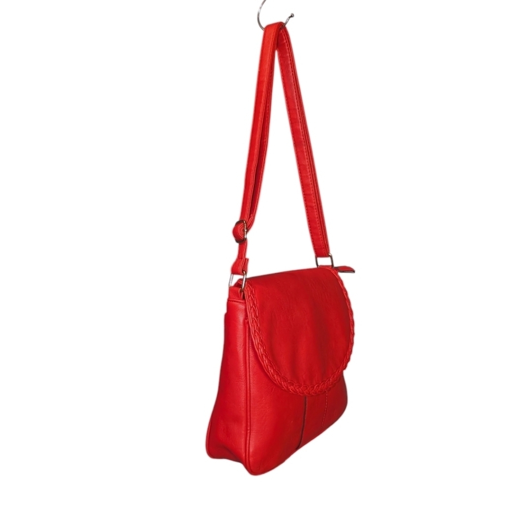 Faux Leather Red Crossbody Shoulder Bag - Picture 3 of 13